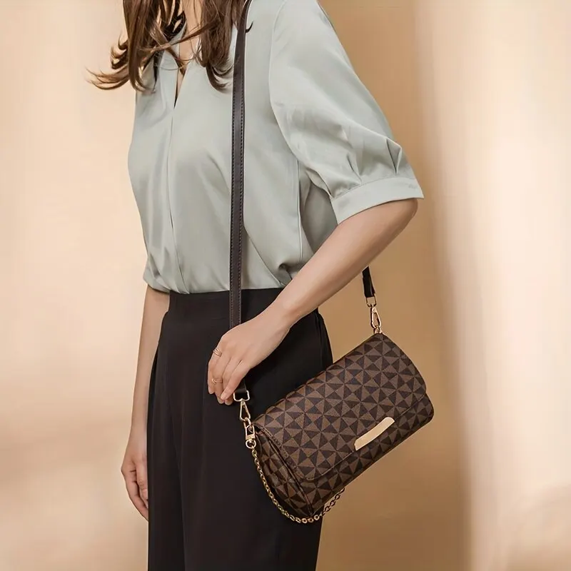 Luxury Women Crossbody Bag PU Leather Flap Shoulder Bag With Chain Windmill Pattern Perfect Sling Purse Bag For Daily Use