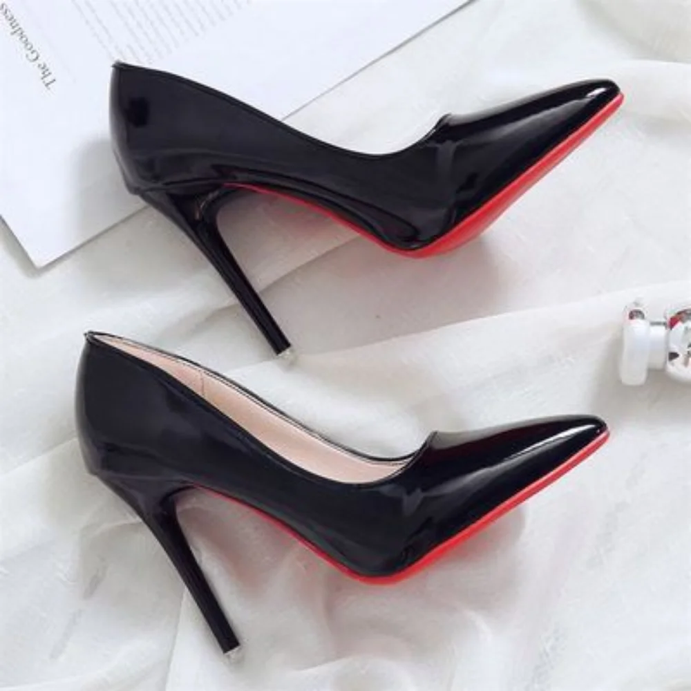 Nude Color Small Fresh High Heels Patent Leather Stiletto Single Shoes Korean Sexy Pointed Pumps Black Professional Work Shoes