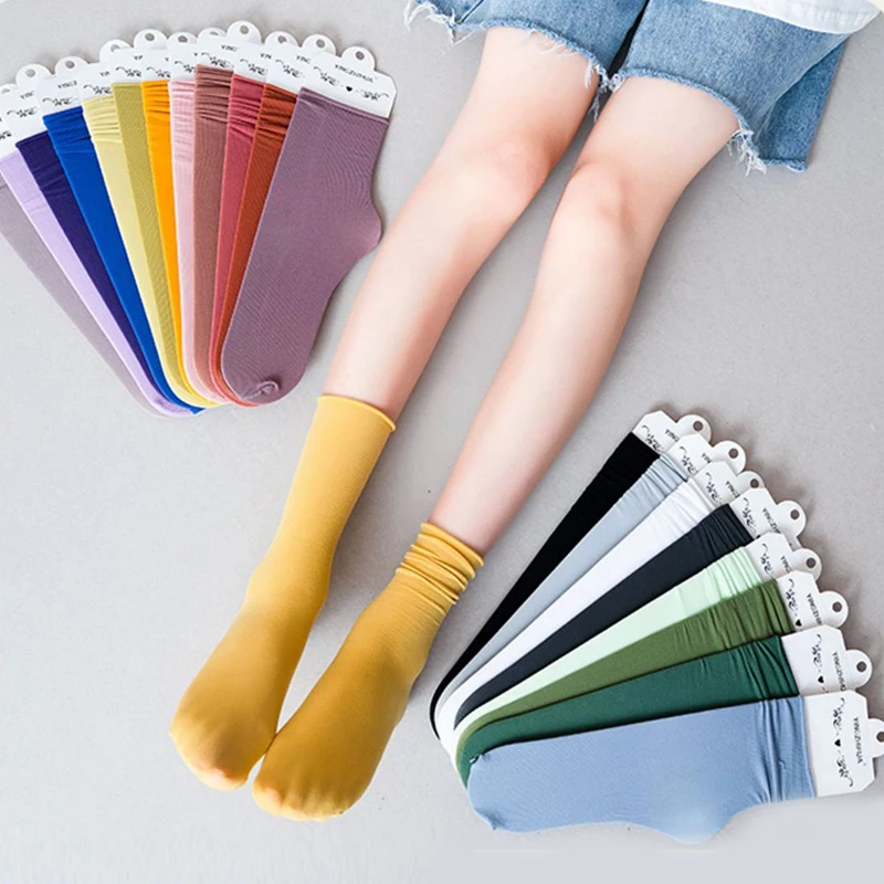 Spring Velvet Socks Thin Loose Simple And Summer Female Socks Cute Socks Solid Color Breathable Long Socks Harajuku High Socks