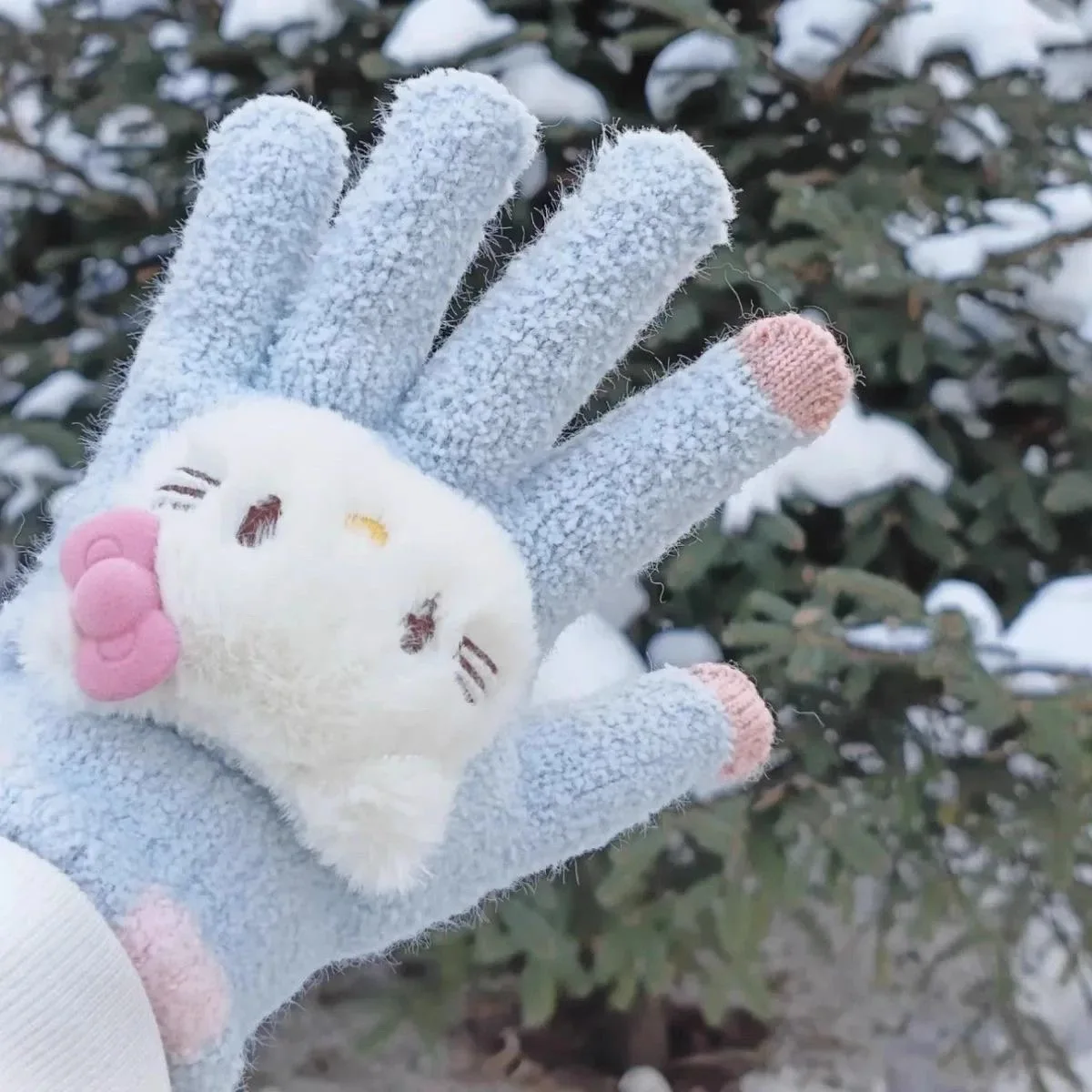 Y2K Hello Kitty Ride Glove Kawaii Hello Kitty Touchscreen Gloves for Children Girls Cartoon Figure Gloves Winter Warm Students