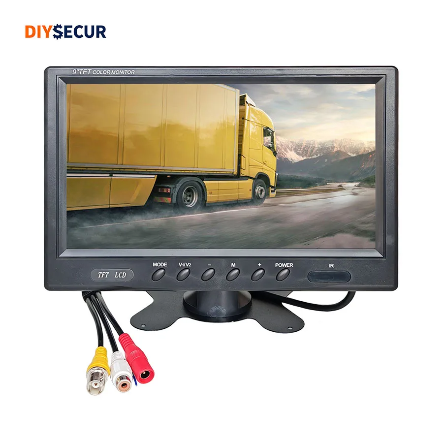 DIYSECUR 9inch TFT LCD Car Monitor Rear View Reverse Screen with BNC AV Input Remote Control for DVD VCR