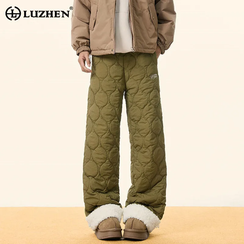 

LUZHEN модные текстурированные клетчатые флисовые подкладки теплые утолщенные повседневные брюки мужские 2025 зимние высококачественные мужские модные брюки JY4861