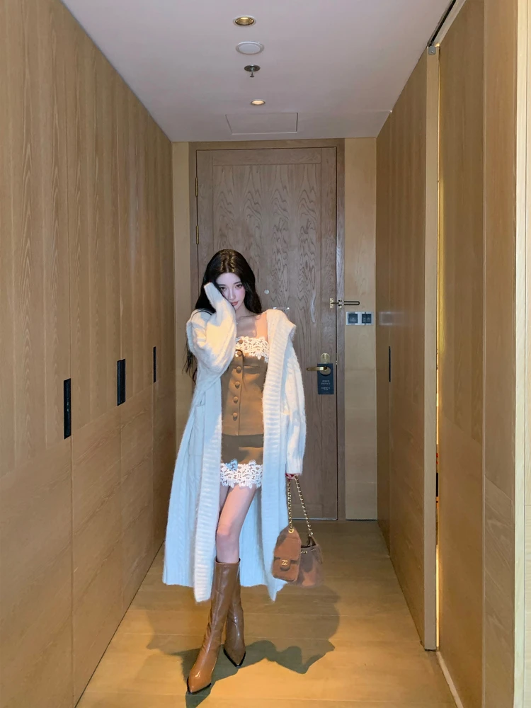 

Barb Chill Long Hooded Woolen Sweater Coat Women's Autumn Winter New Loose Lazy Warmth eepskin Coat Commute Sle Pure E-co...