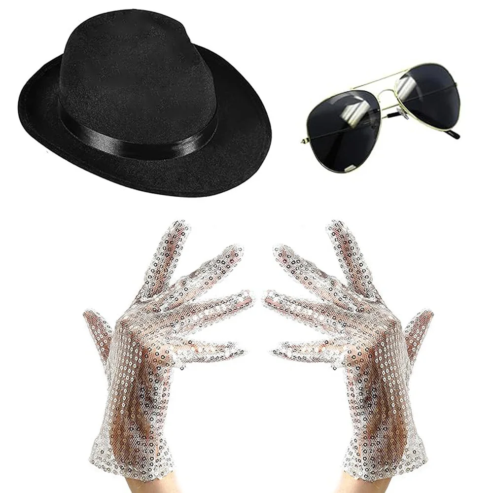 Michael Jackson Accessory Set Sequin Glove Fedora Hat Sunglasses Halloween Cosplay Party Stage Performance Costume Props - view 4