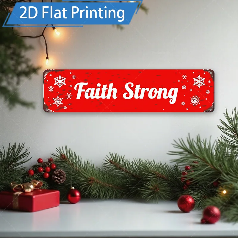 [2D FLAT] قطعة واحدة من اللافتات المعدنية، 8 × 12 بوصة، علامة معدنية قوية لعيد الميلاد، ديكور ندفة الثلج الحمراء