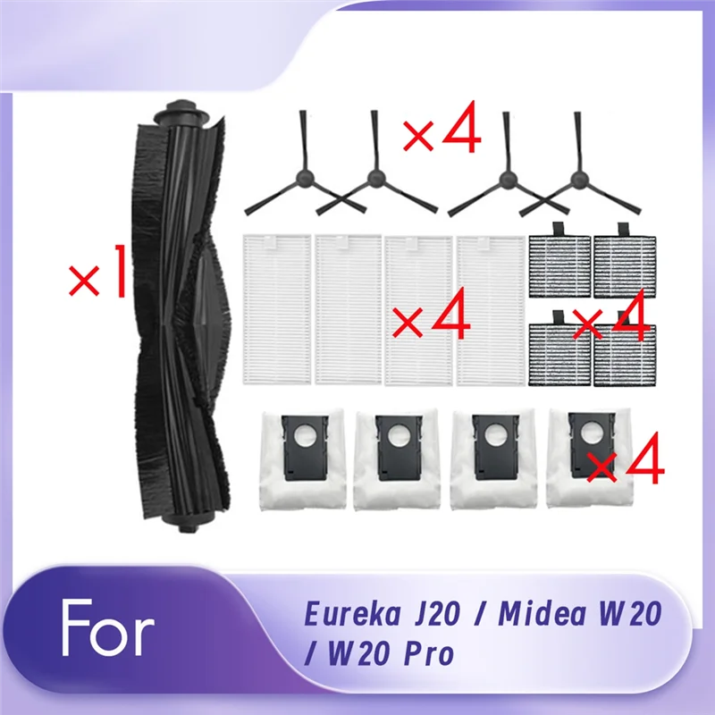 A94E-For Eureka J20 / Midea W20 / W20 Pro Robot Vacuum Main Side Brush Filter Ultra Durable Accessories Essential Vacuum Accesso