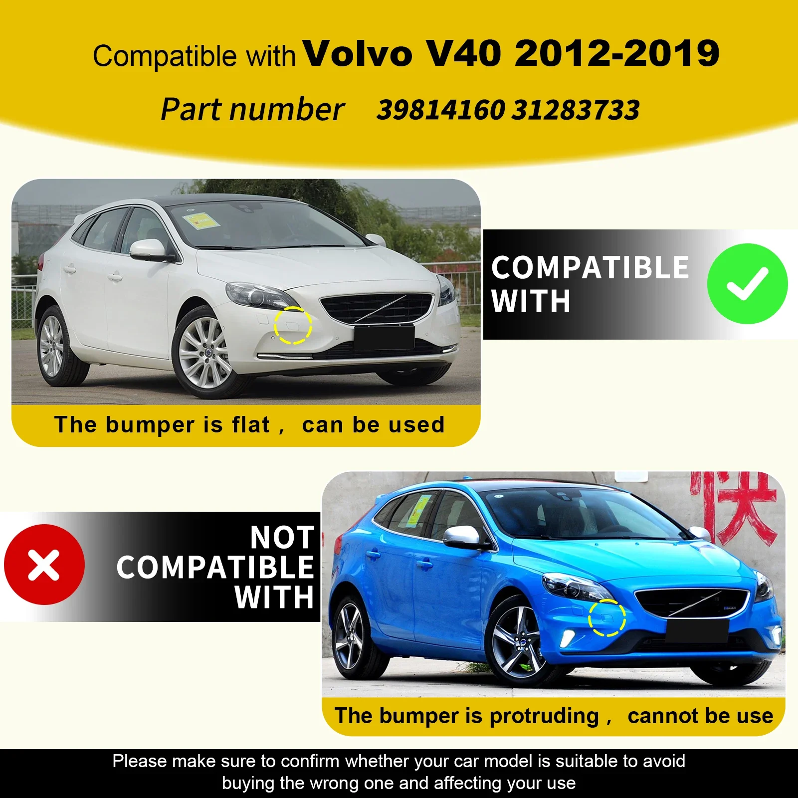 For Volvo V40 2012 - 2019 Front Bumper Tow Hook Cover Towing Eye Cover Replacement Parts 39814160 31283733