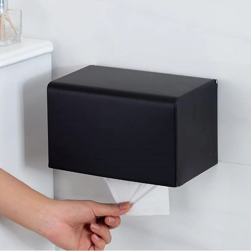 

304 Stainless Steel Tissue Box Black Silver No Punching In Toilet Paper Roll Holder Bathroom Water Proof Metal Paper Drawer