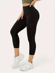 High-waisted side pocket shaping training cropped pants, suitable for daily wear and outdoor sports.