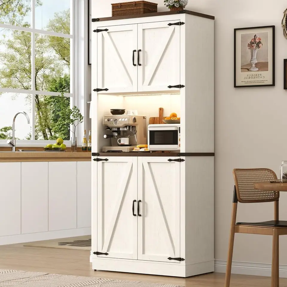 72 Inch Tall Kitchen Pantry Cabinet with LED and Power Outlet