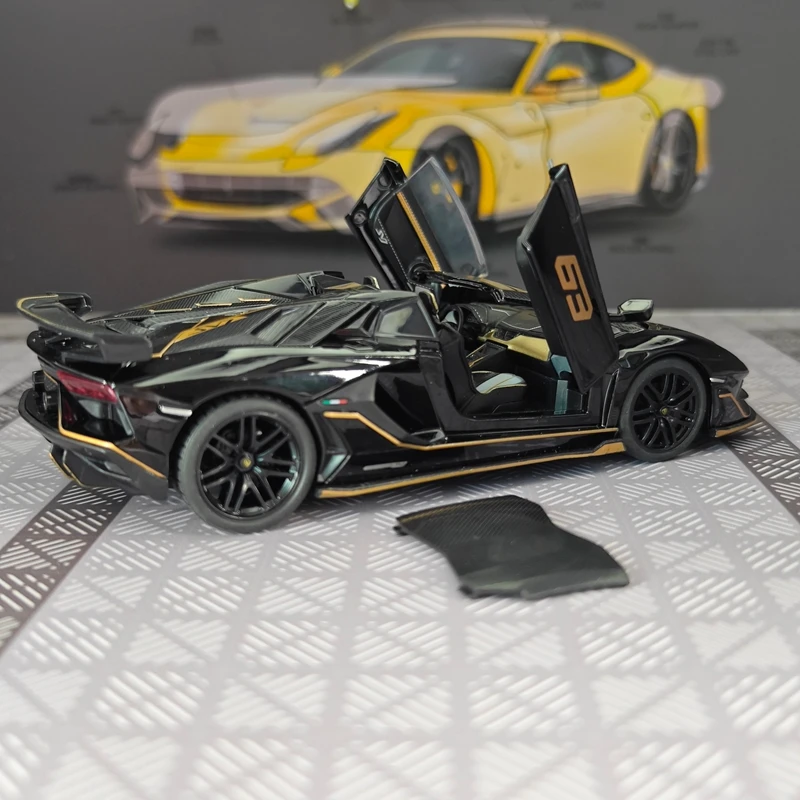 Modelo de coche de aleación Lamborghini SVJ63 a escala 1:32, puertas y capó del motor se pueden abrir, superdeportivo convertible.