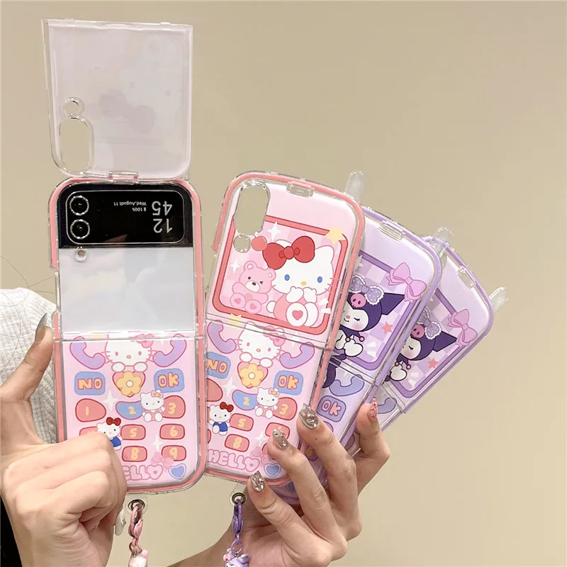 z쿠: 삼성 갤럭시 Z 플립 5, 4, 3, 5G용 Sanrio Kuromi, Kitty, Pochacco 핸드폰 케이스 알아보기