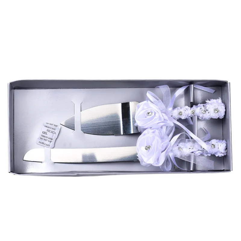 Ribbon Flower Decorated Stainless Steel Shovel Cake Pizza Knife Serving Set for Wedding   Birthday PartyCake Cutter