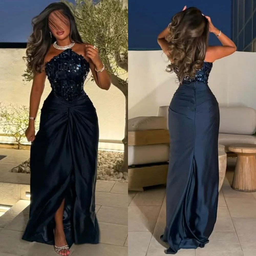 

Customized Intricate Classic Charmeuse Sequined Pleat Straight Strapless Long Dresses Bespoke Occasion Dresses Modern Style Sexy