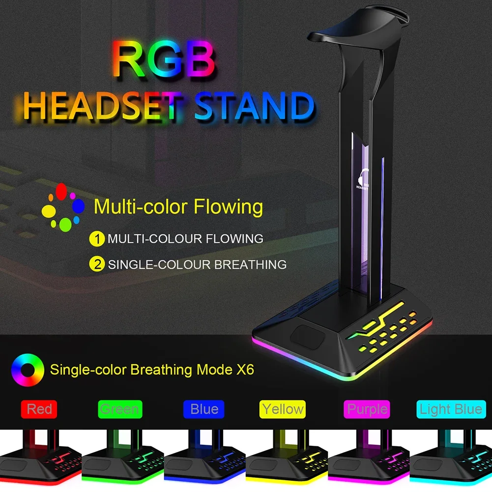 Universal RGB Headphone Holder Rack for Gamer PC Gaming Headset Desktop Display Stand 7 light modes USB HUB Game Accessories