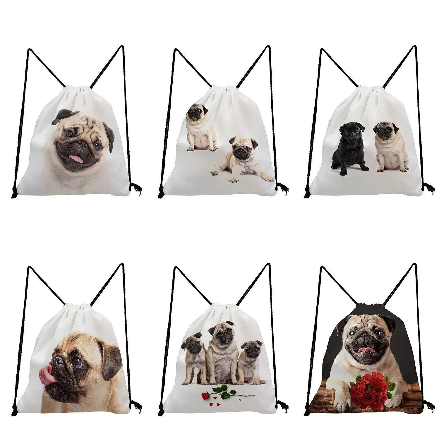 

Cute Pekingese Dog Print Drawstring Bags Travel Portable Backpack Eco Reusable Women Custom Pattern Designer Logo Softback Packs