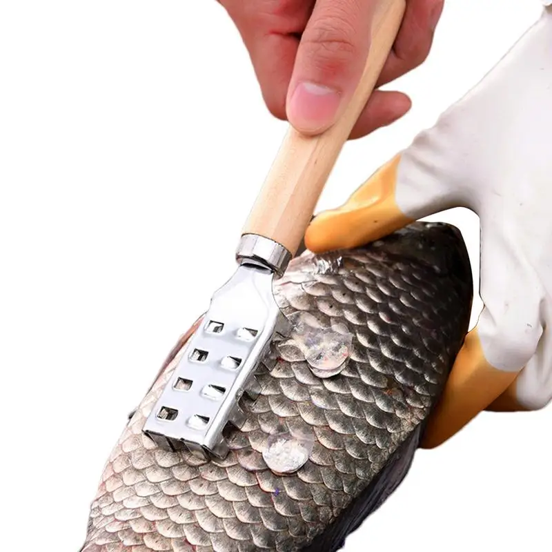 Fish Scale Remover Stainless Steel Fish Scraper Scale Wooden Handle Descale Removing Fish Scale Tool For Quick Fish Scaling tool