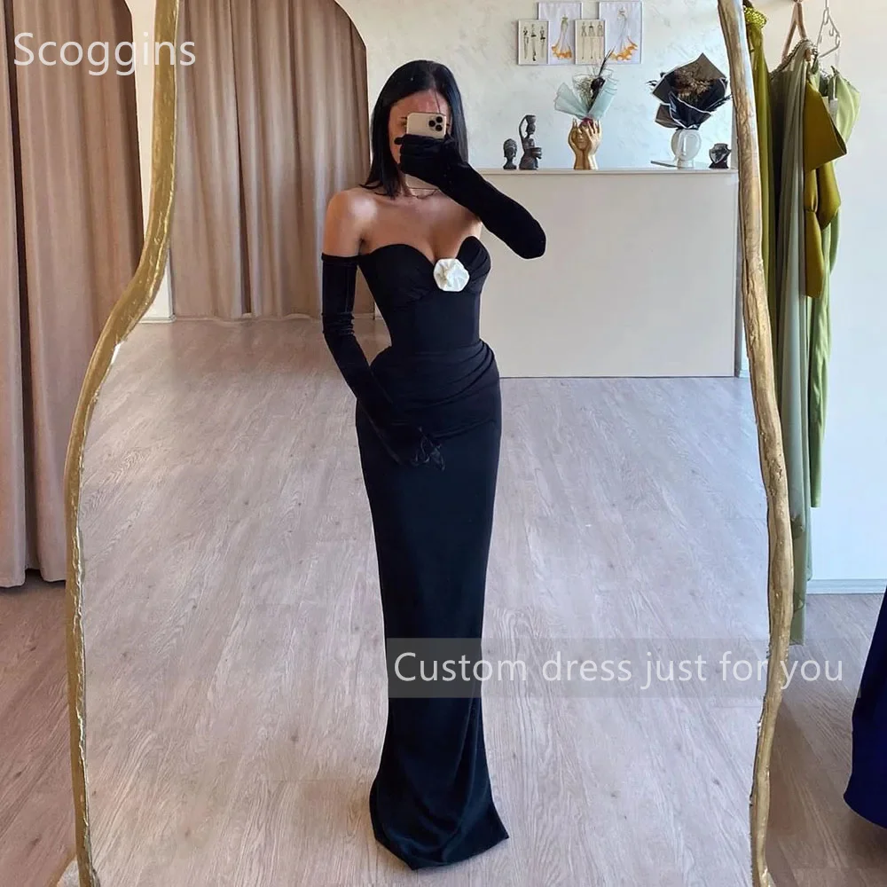 Scoggins  فساتين سهرة Customize Evening Dress A-Line Dubai Luxury Off-The-Shoulder Neckline Floor-Length Flowers Zipper Up