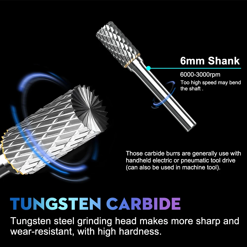 XUCHUAN 1/5PCS Rotary Datei Set 6mm Schaft Hartmetall Grate Typ A/C/D/F/G Double Cut Rotary Grat Für Metall Holz Fräsen Hand Werkzeuge – Detail 3
