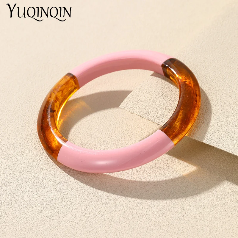 Trendy Vintage Colorful Resin Bangles For Women Geometric Round Bangles Bracelet Charm Retro Simple Elegant Hand Fashion Jewelry