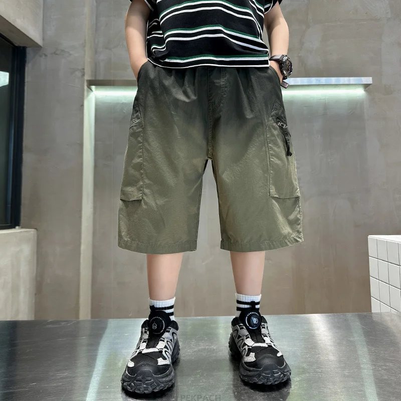 Fashion Boys Gradient Summer Shorts Kids Mid Waist Loose Knee Length Cargo Shorts Stylish Baby Teenager Luxury Clothes Bottom
