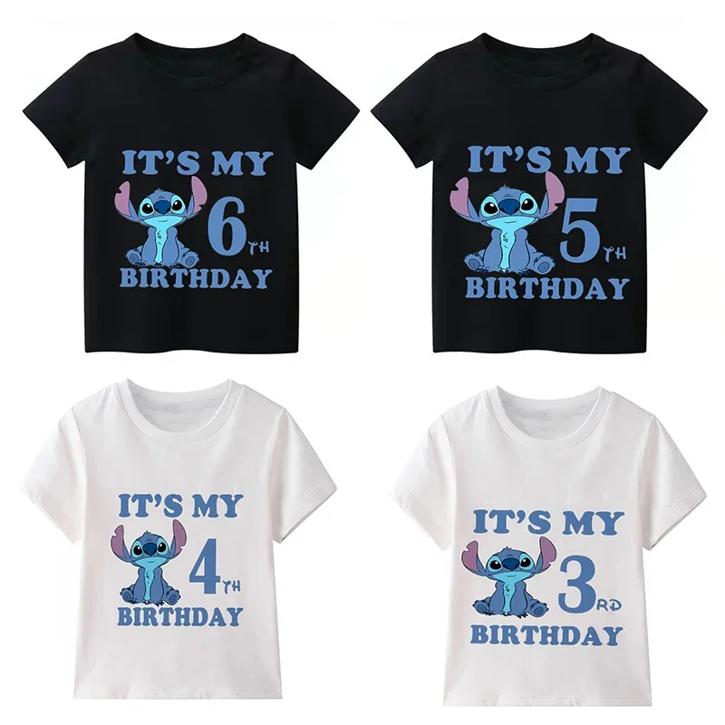 Lilo & Stitch Disney Kids Cotton T Shirt It\'s My 1 2 3 4 5 6 7 8 9 Years Birthday Boys Girls Cute Baby Summer Children T-Shirts