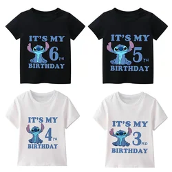 Lilo & Stitch Disney Kids Cotton T Shirt It's My 1 2 3 4 5 6 7 8 9 Years Birthday Boys Girls Cute Baby Summer Children T-Shirts