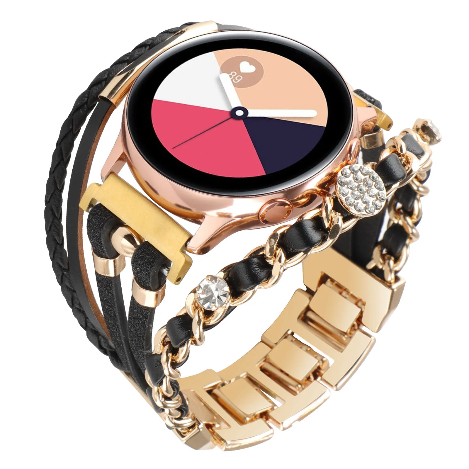 Correa de acero inoxidable para reloj inteligente, pulsera tejida de 20mm para Samsung, accesorio para mujer, correa de cuero, cinturón de metal de