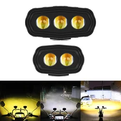 Motorcycle Mini Lens Headlight Driving Light White Yellow Steady+Flash Dual Color Hi/Low Beam Fog Lamps Scooter Accessories 12V