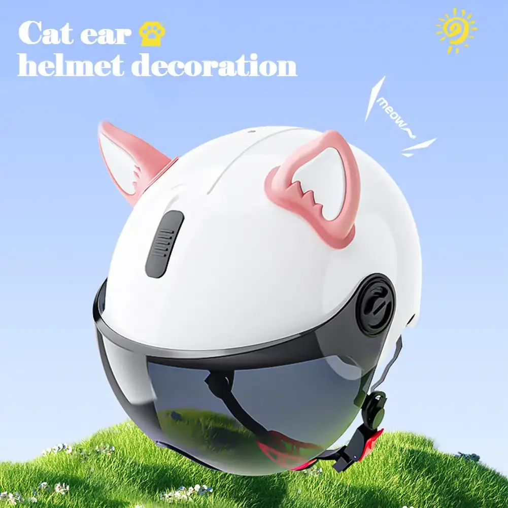 Motocicleta Elétrica Cat Orelhas Capacete Decoração Adesivos, Bonito Decoração Multicolor, Acessórios Universais, 2Pcs