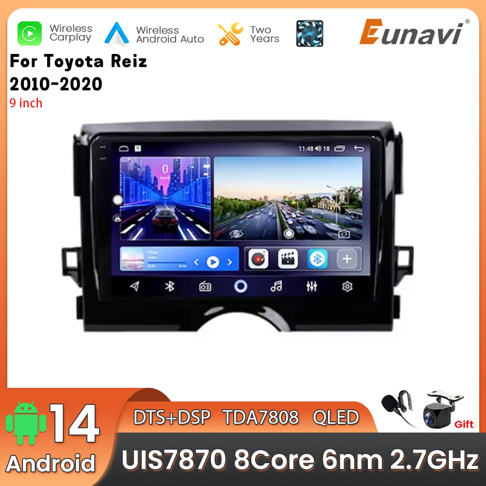 Android 14 2 Din Car Multimedia Player For Toyota Reiz 2010-2020 Head Unit Stereo GPS Navigation BT WIFI