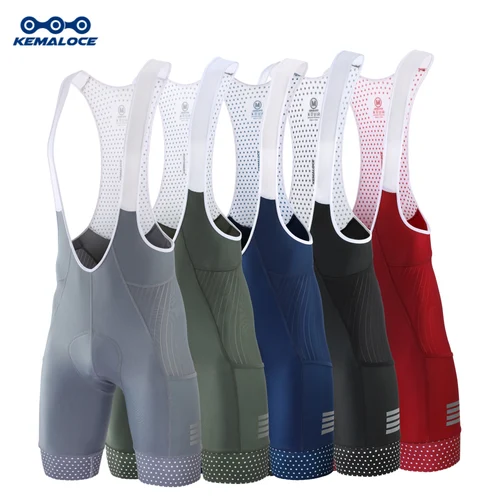 Imagen 1 del producto KEMALOCE, pantalones cortos con pechera para ciclismo con bolsillos laterales, pantalones cortos para bicicleta azul, gris y rojo, almohadilla de Gel, pantalones con pechera para bicicleta comprimida de alta calidad