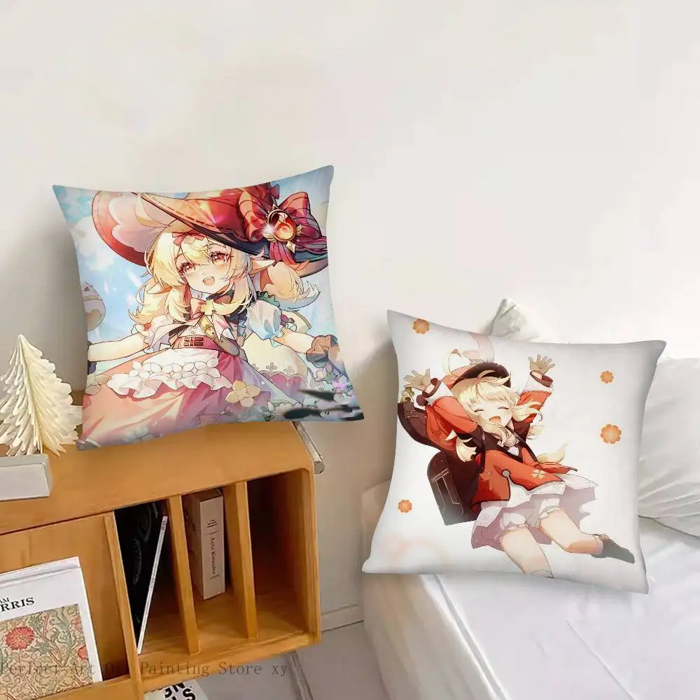 Klee Anime Game Genshin Impact Pillow Case Fashion Square Pillowcase Bedroom Sofa Room Ins Decoration Leisure