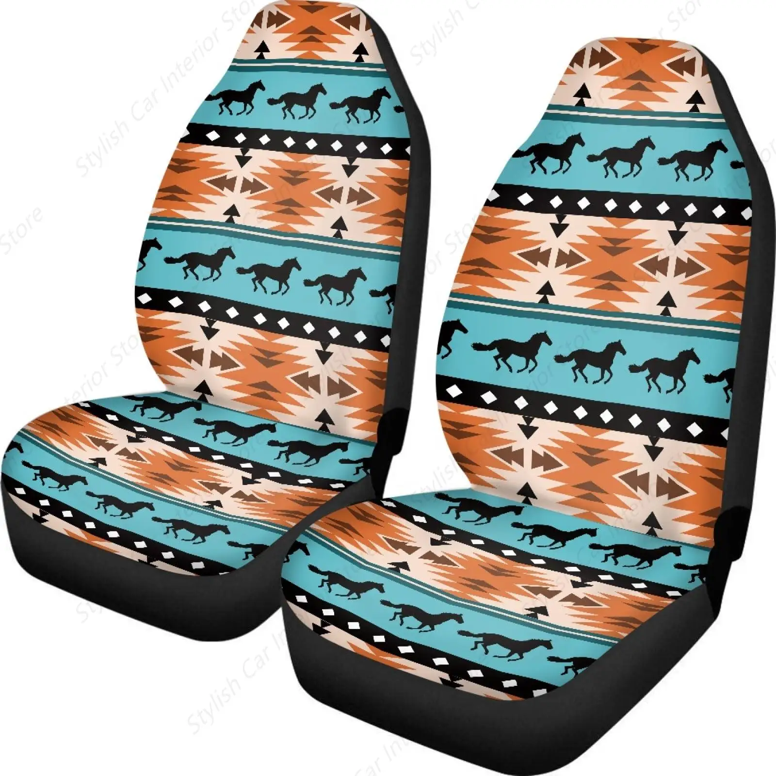 

Чехлы на автомобильные сиденья Western Aztec Horse для мужчин, 2 шт., прочная защита для передних автомобильных сидений в индейском стиле, универсальная подходит для большинства внедорожников