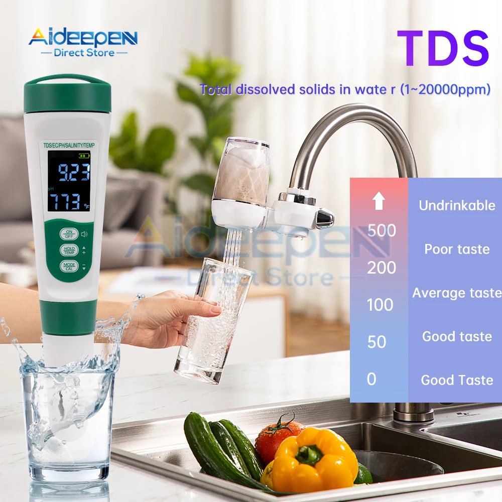 

5 in 1 PH Meter Detector TDS Salinity Meter Voice Model EC Acidity Multi-Parameter Water Quality Tester