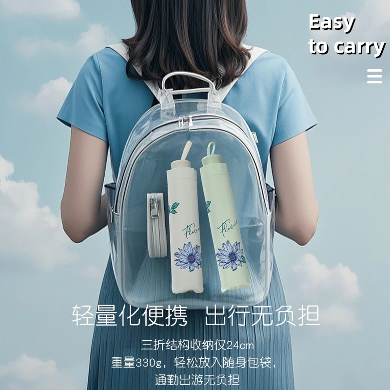 أنيقة زهرة مطبوعة مظلة واقية من الشمس المطر السفر مظلات قابلة للطي UPF50 + الفينيل UV حماية مظلة للنساء ظلة المظلة #3