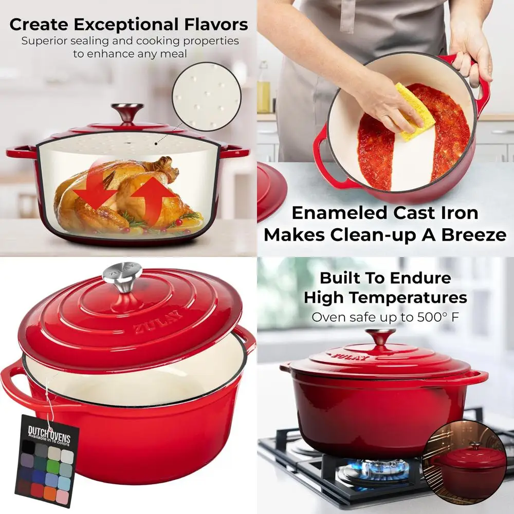 

Эмалированная чугунная голландская духовка, 7,7 литра, безопасная в духовке до 500 шт. ° F, идеально подходит для выпечки, рагу, плетения, запекания – красный