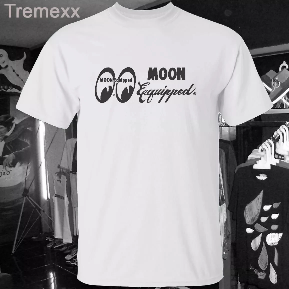 

Новинка 2025 года, футболка Mooneyes Moon Equipped, хлопковая футболка с забавным принтом и короткими рукавами и круглым вырезом для мужчин и женщин