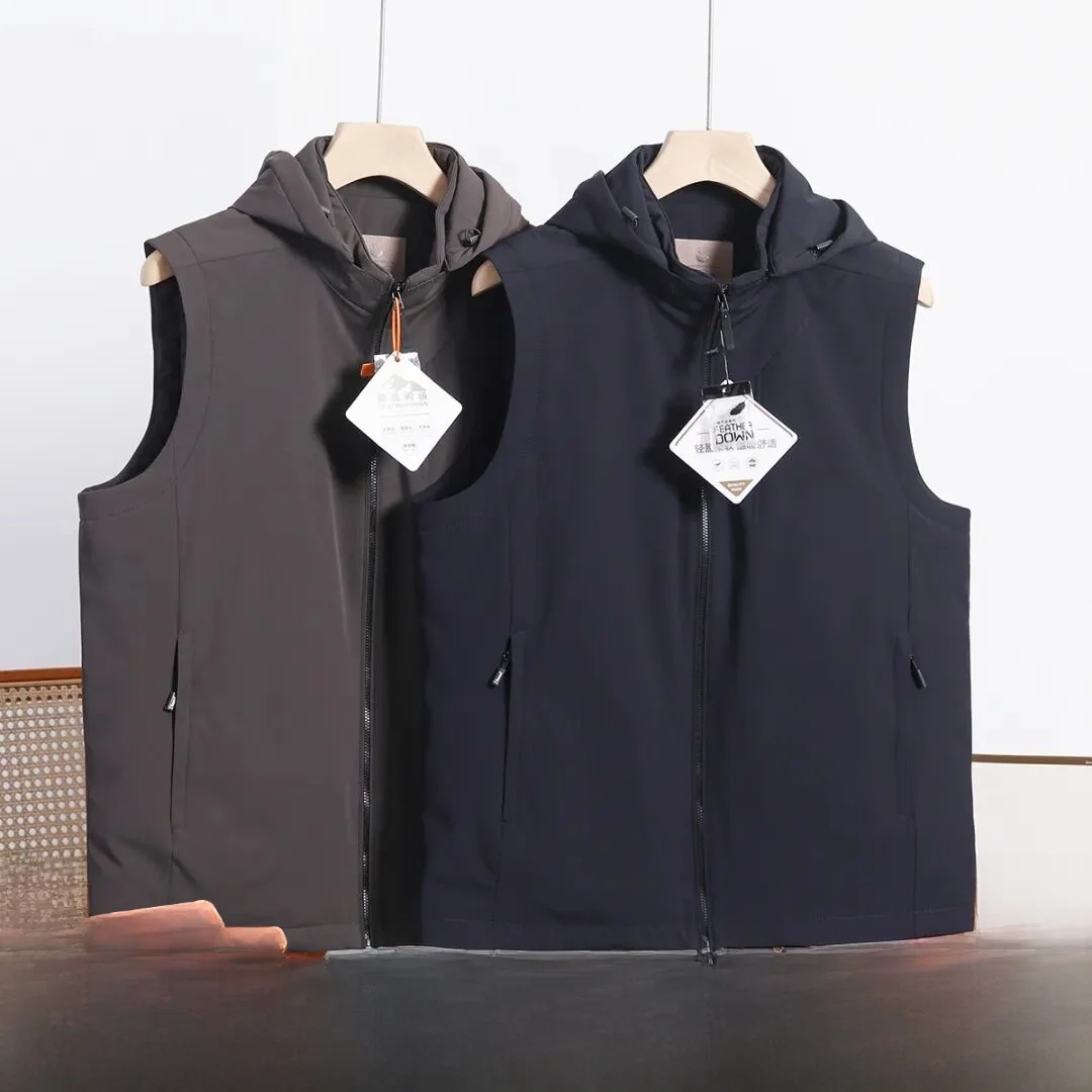 

Lightweight 90 down Hooded Jaet Men's Faionable Quilted Vest Outerwear Warm Breathable Zipper Closure Color Design
