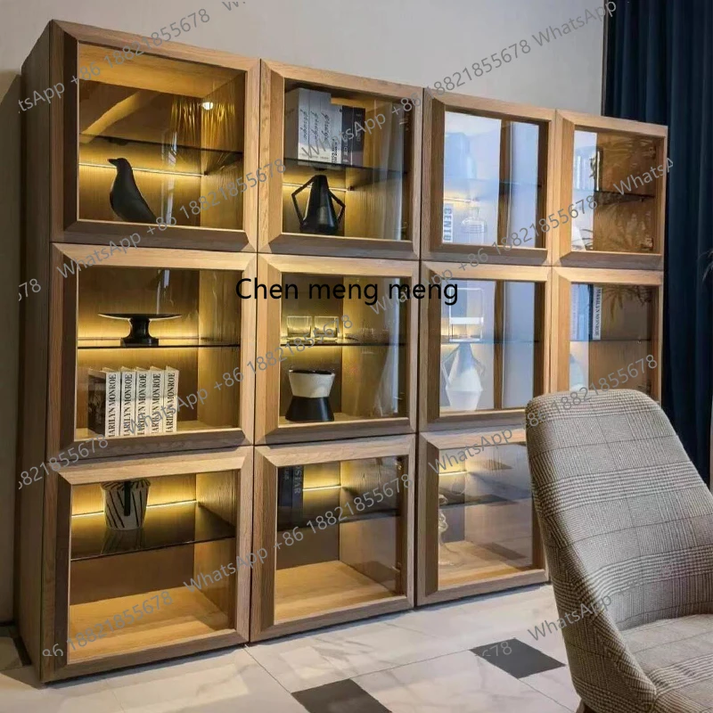 

Italian light luxury solid wood free combination modern simple study large bookcase locker living room side cabinet storage