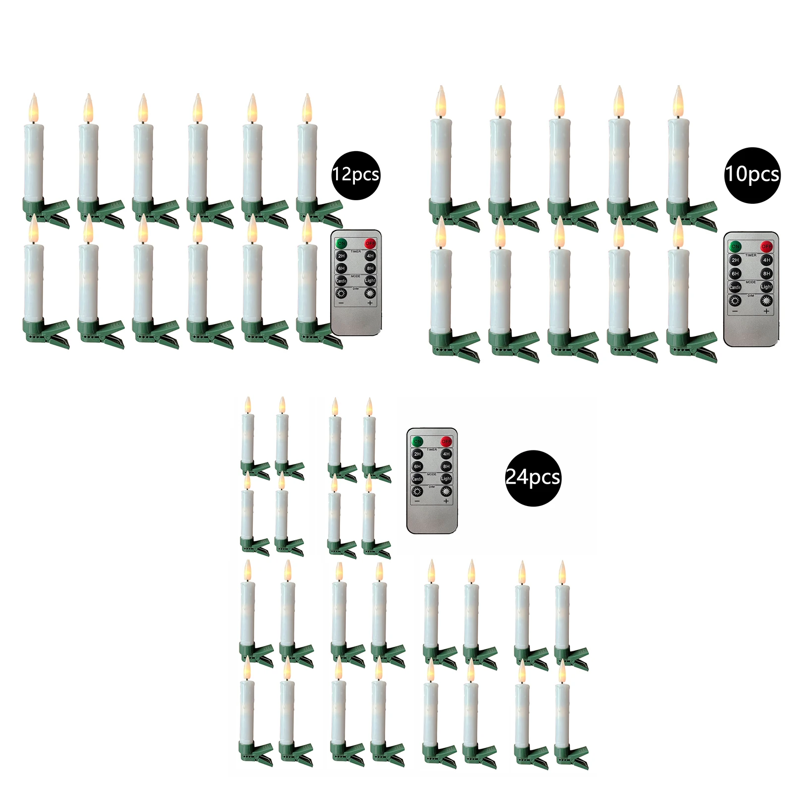 LED Taper Candle with Clips And Remote Candle with 3D Flickering Flame Battery Operated Taper Candle for Christmas Ornament