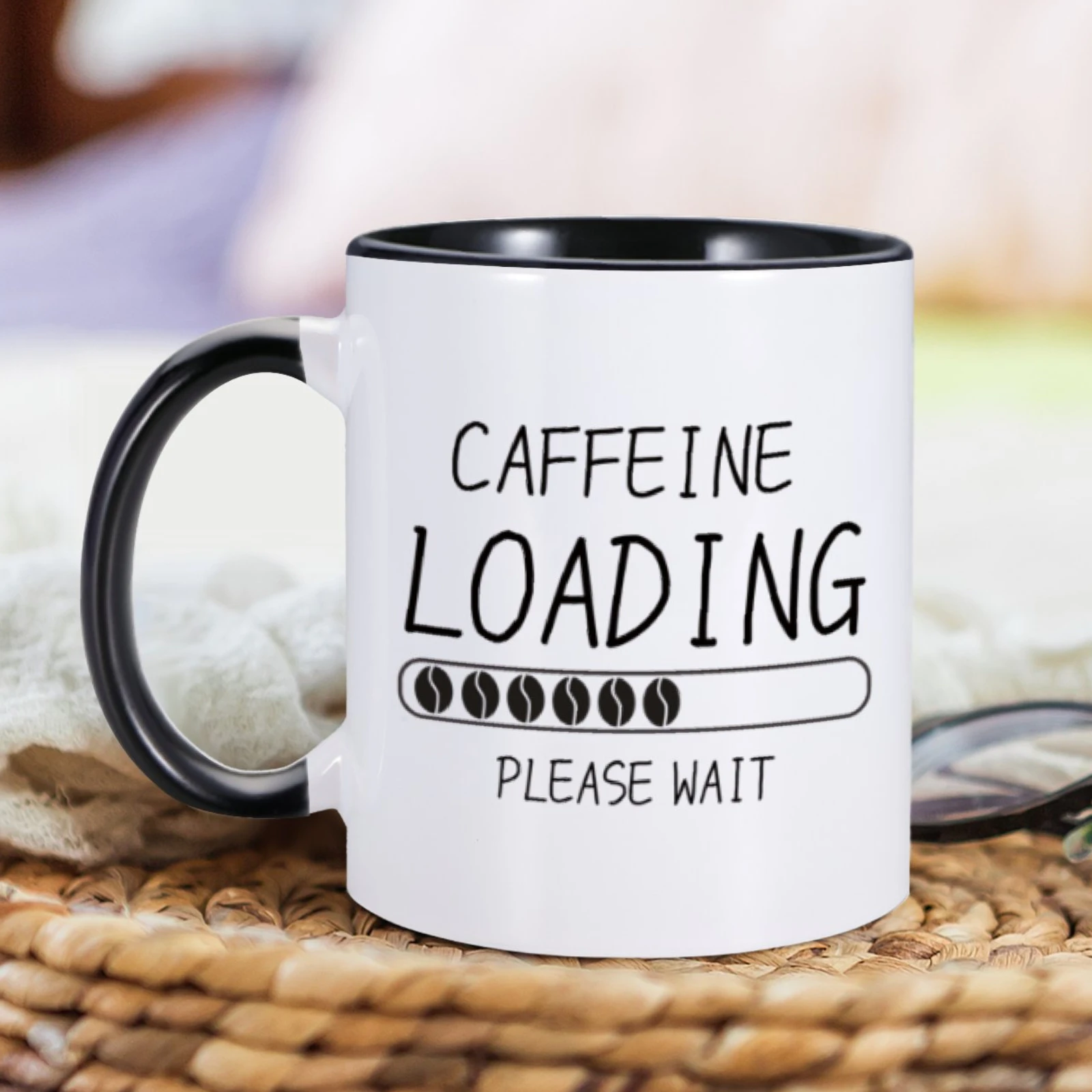 Funny Coffee Mug Caffeine Loading Please Wait 11oz Ceramic Mugs for Friend Coworker Office Hot Chocolate Cup Novelty Drinkware