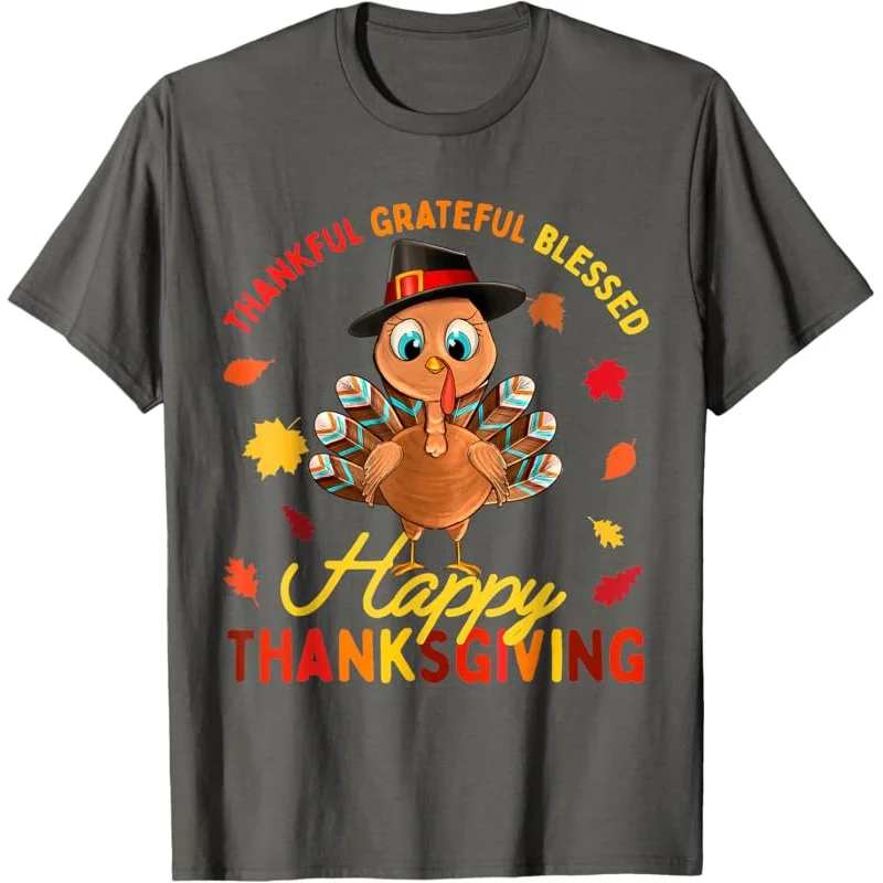 Thankful Grateful Blessed Thanksgiving Turkey Women Girls T-Shirt