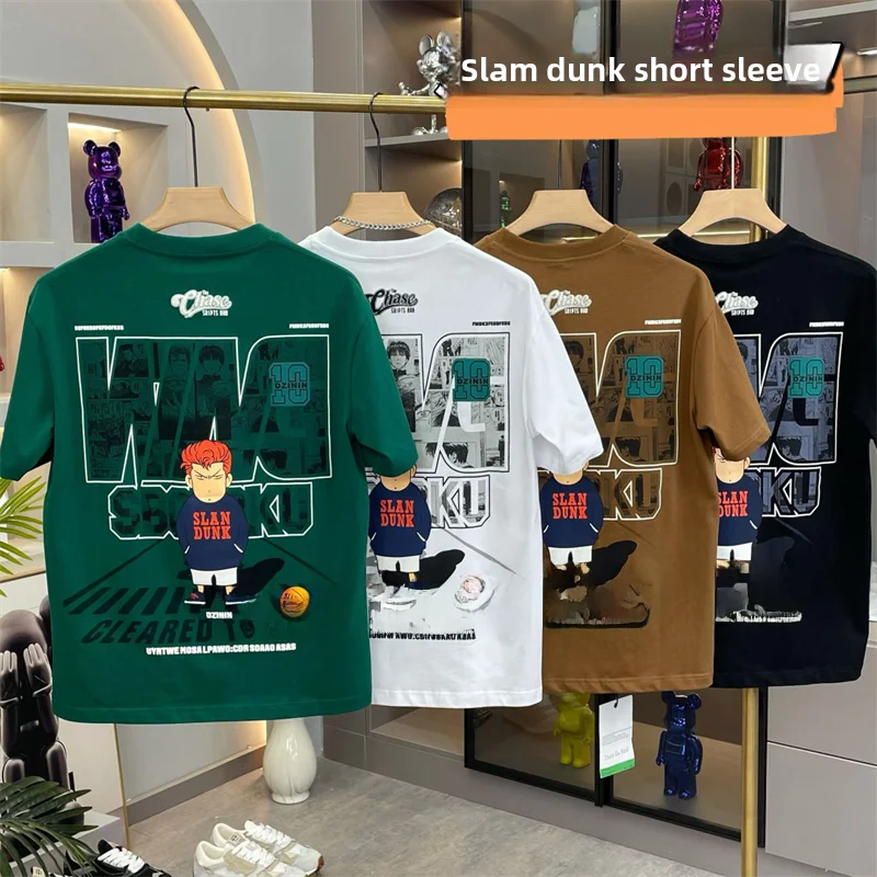 

ort Sve T-irt Men's round Ne Baskeall Expert Print Casual Breathable Cotton Top for Youth Summer Faionable