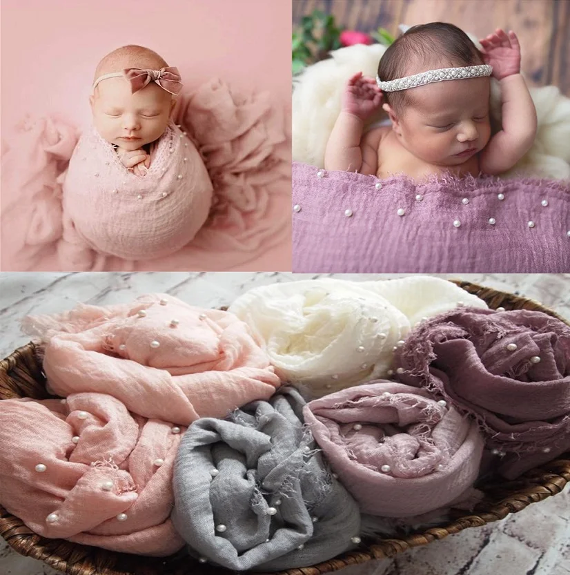 Newborn Photography Props Blanket Baby Wraps Pearls Swaddle Cotton  Posing Mat