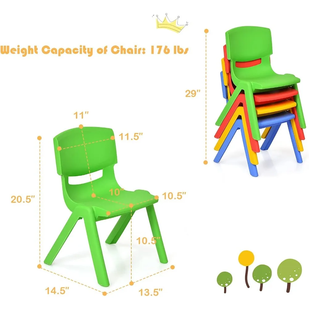 Chaise empilable en plastique multicolore pour enfants, ensemble de chaises de table pour enfants, chaises d'apprentissage et de jeu pour l'école, 8 chaises