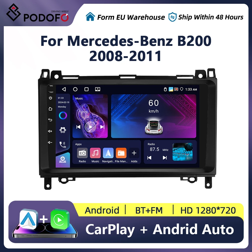 Podofo Car Radio For Mercedes Benz W169 W245 B200 W906 Sprinter W639 Vito Wireless CarPlay Android Auto No DVD 2 din 2din Radio