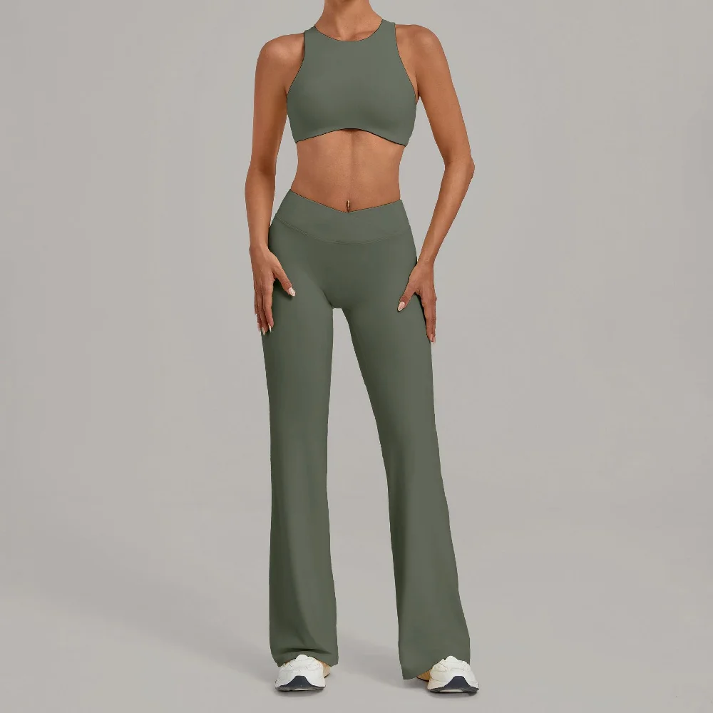 Yoga Set 2PCS Women's Tracksuit Fitness Sports Outfits Gym Clothes Female High Waist Flared Pants Sports Bra Suit Yoga Clothes