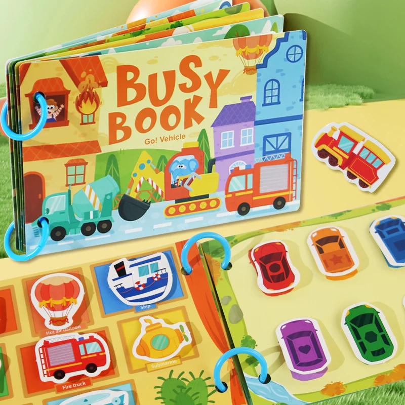 Libro Sensoriale Montessori per Bambini - Gioco Educativo con Puzzle e Adesivi per l'Apprendimento Precoce della Riconoscimento delle Parole