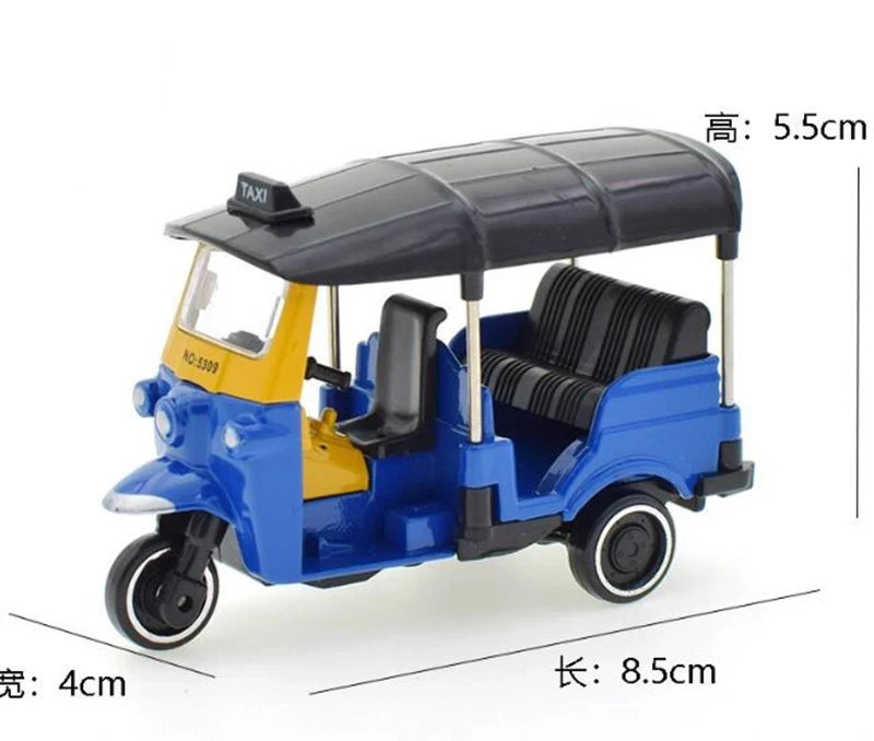 1:43 Scale Metal Alloy Classic Tuk Tuk Taxi Bangkok India Tricycle Taxi Car Model Toy Diecast Vehicles Display Souvenirs Gifts